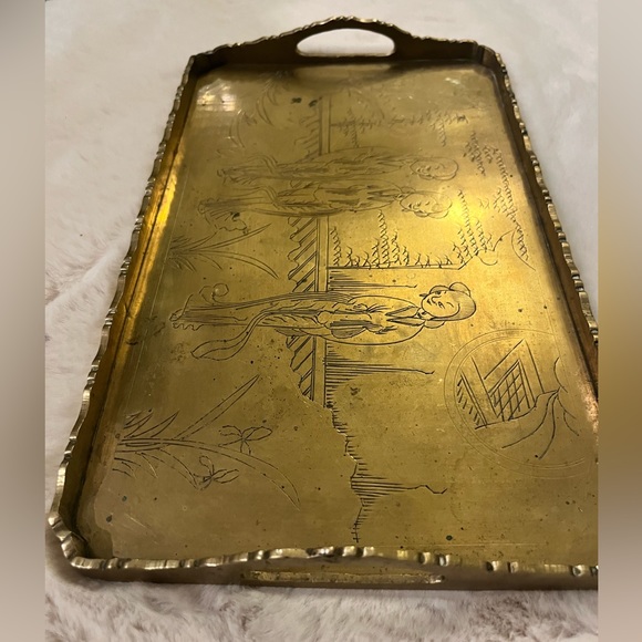 Vintage Brass Engraved Chinese Tray - Picture 7 of 13